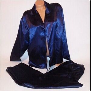 Elegant Navy Satin Pajama Set